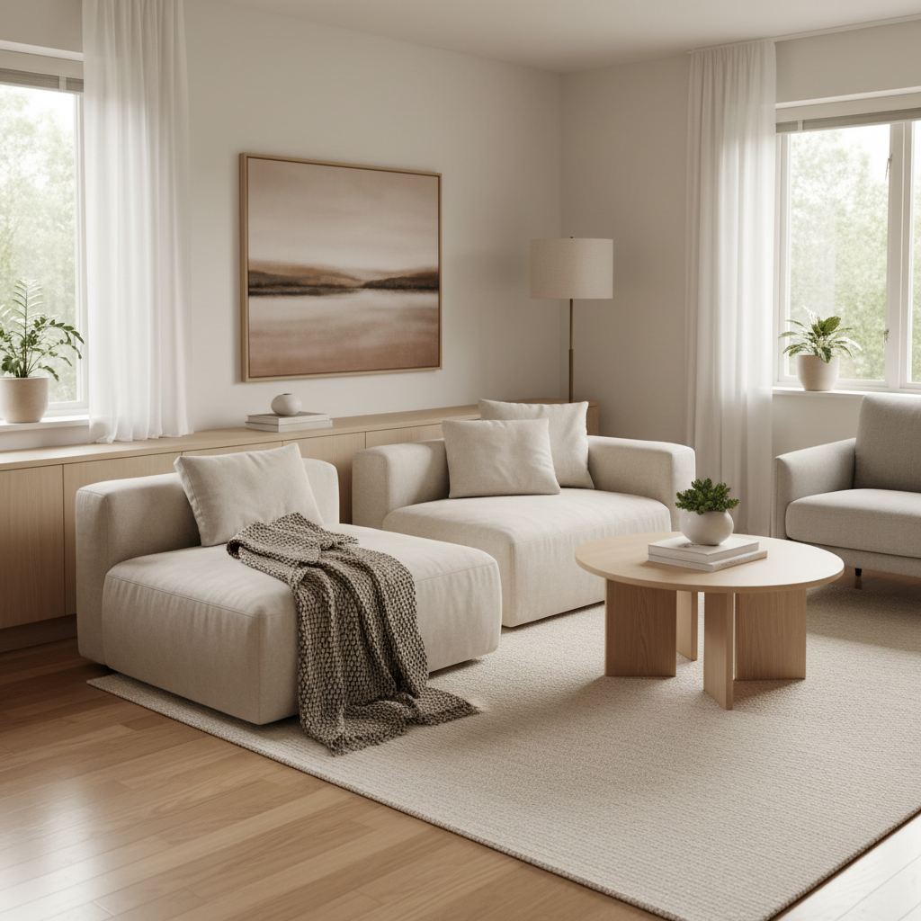 AI-generated image of a cozy, minimalist living room